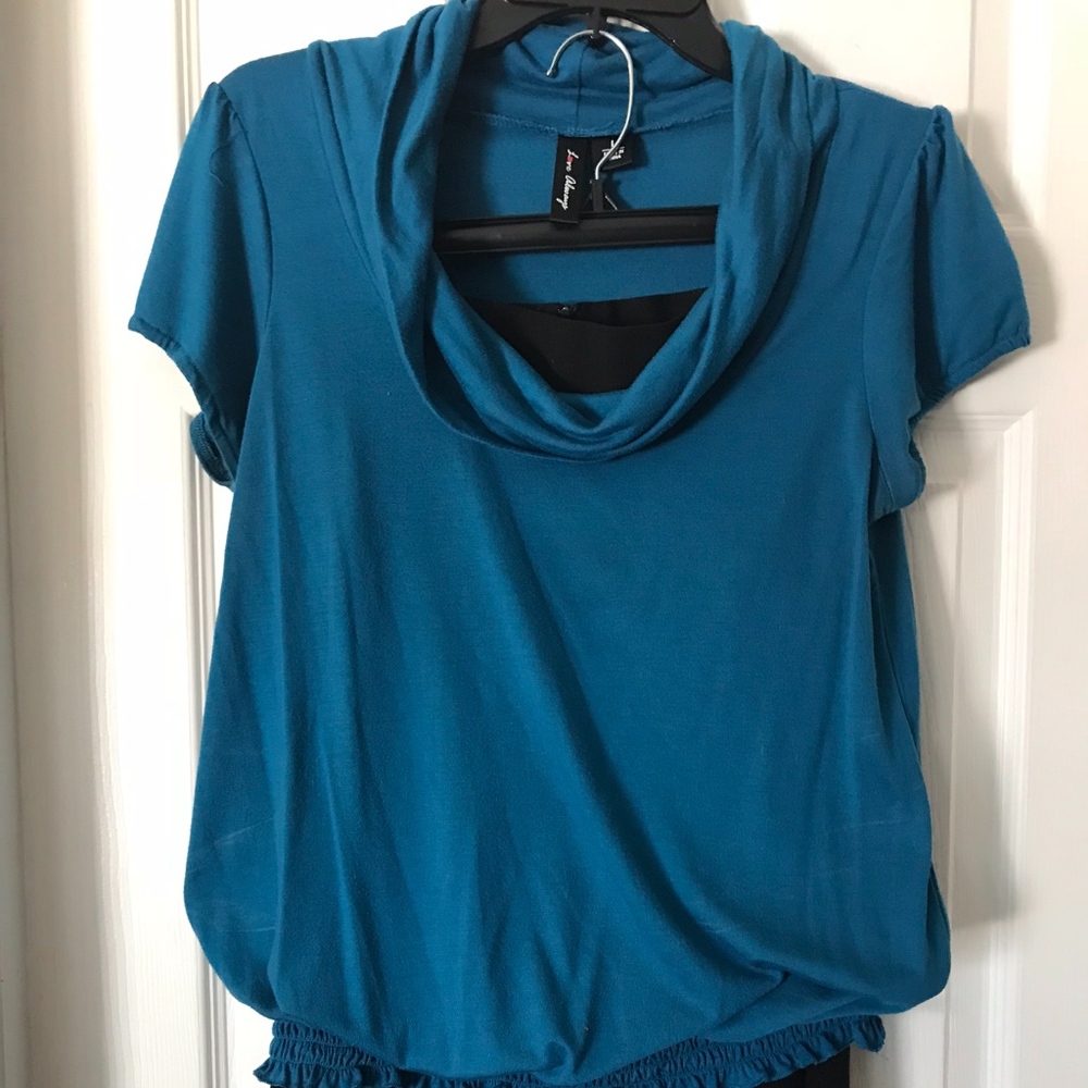 Teal Knit Top and Black Skirt